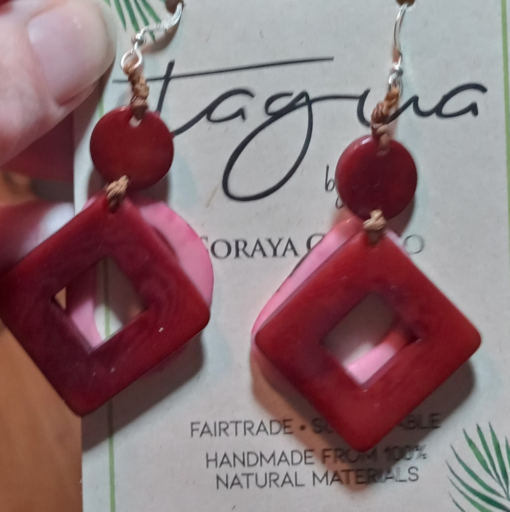 Art deco layered pink and red earrings